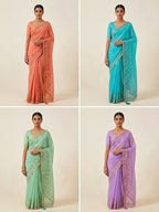 Kota Silk Saree with Heavy C-Pallu Coding & Gota Work