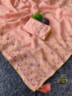 Kota Silk Saree with Heavy C-Pallu Coding & Gota Work